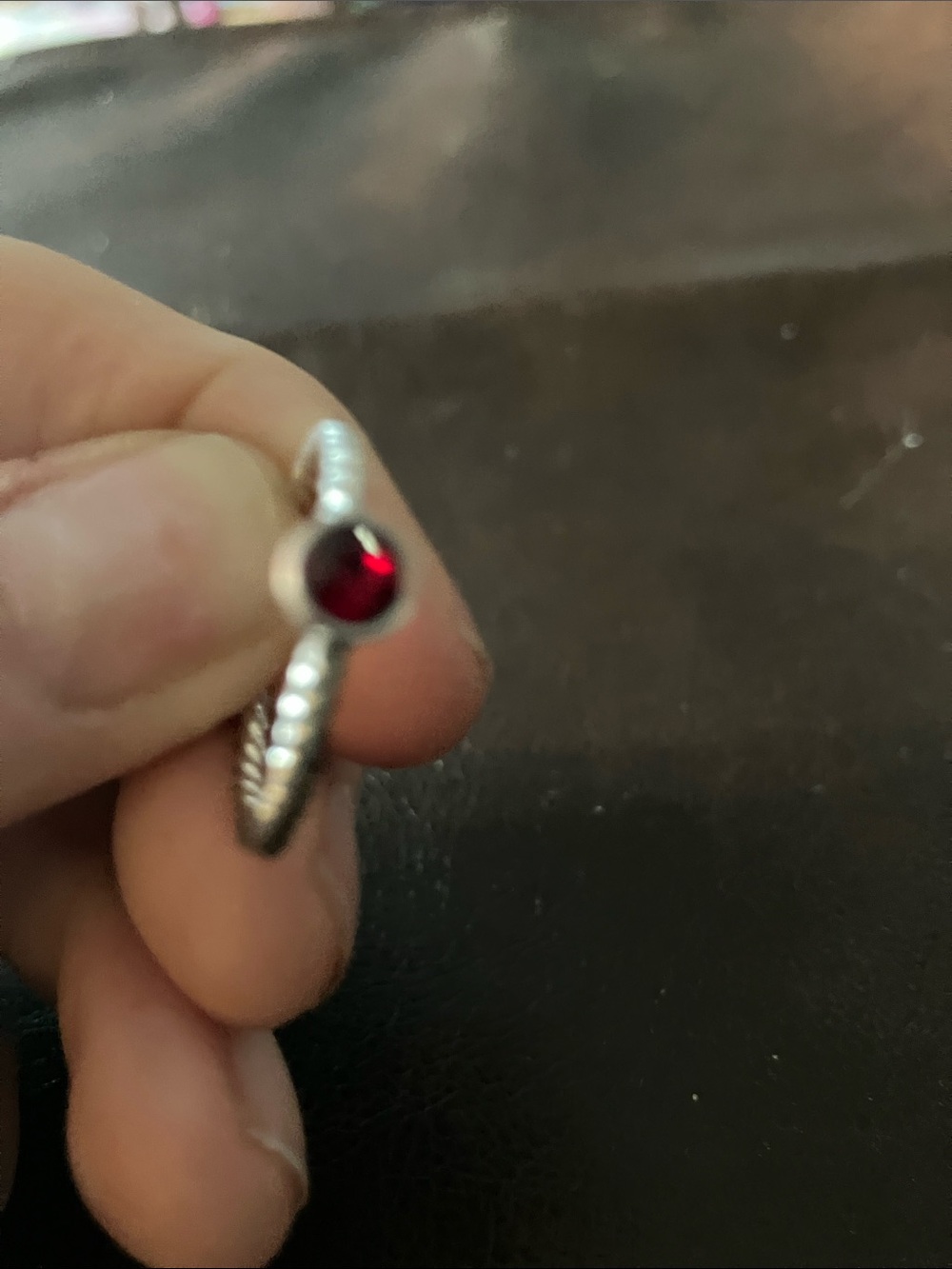 Twisted Band Ring with Red Stone Sterling silver